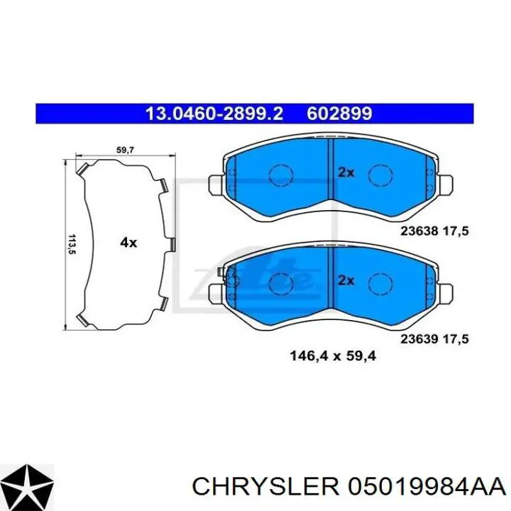 Передні тормозні колодки 05019984AA Chrysler