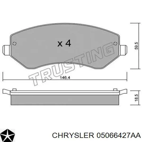 Гальмівні колодки Chrysler 05066427AA ціна, від 27.82 USD