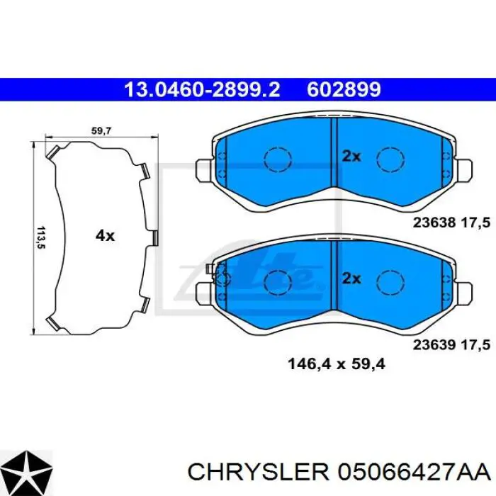 Купити 05066427AA Chrysler Колодки гальмівні передні, дискові