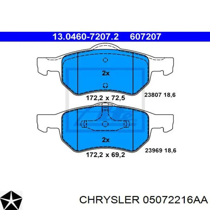 Колодки гальмівні передні, дискові 05072216AA Chrysler