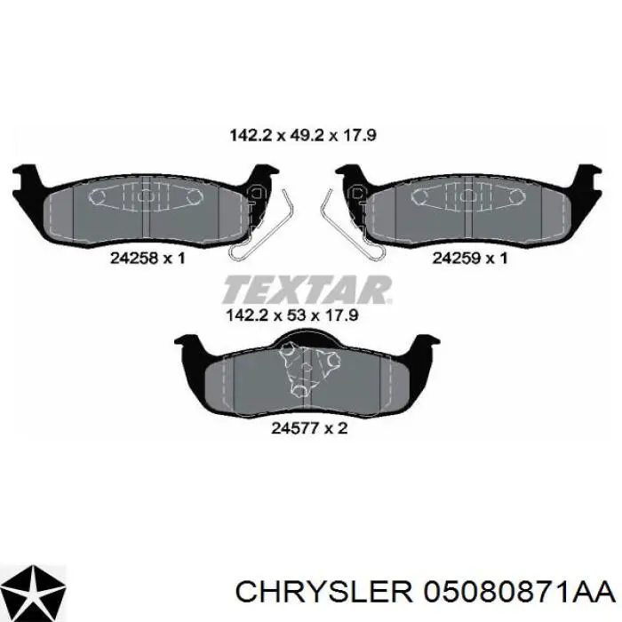 Колодки гальмові задні, дискові 05080871AA Chrysler