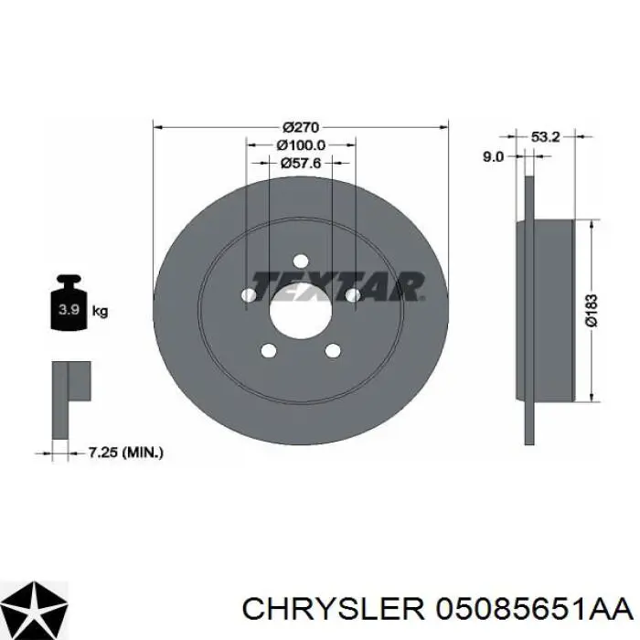 Задні дискові гальма Chrysler 05085651AA ціна, від 31.84 USD