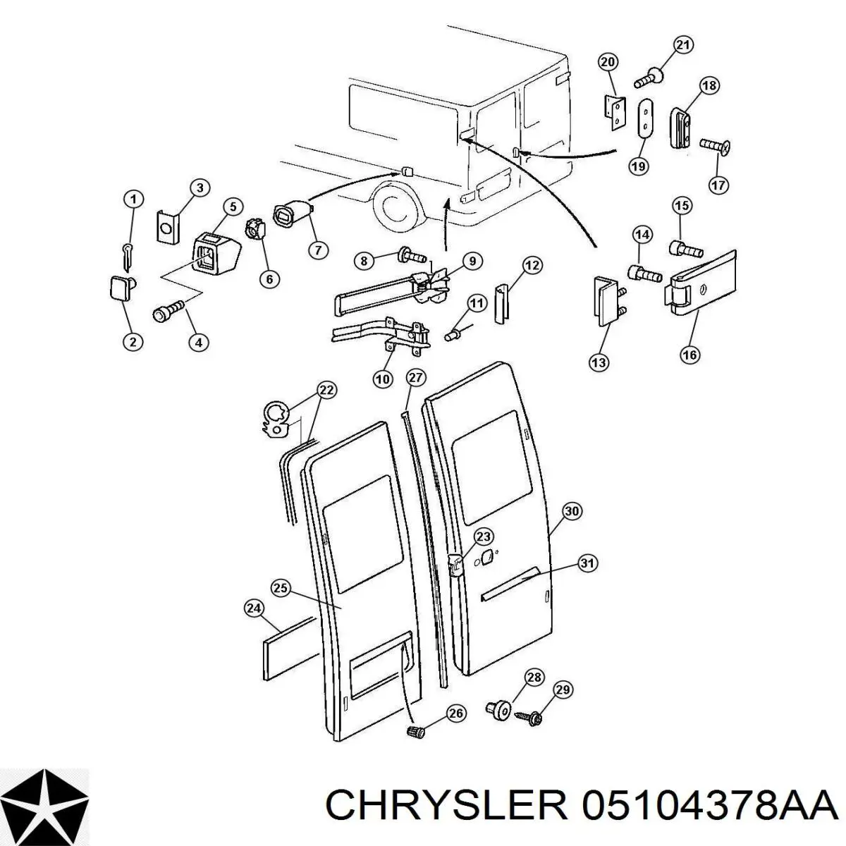 05104378AA Chrysler Петля задніх (навстіж) дверей, ліва верхня
