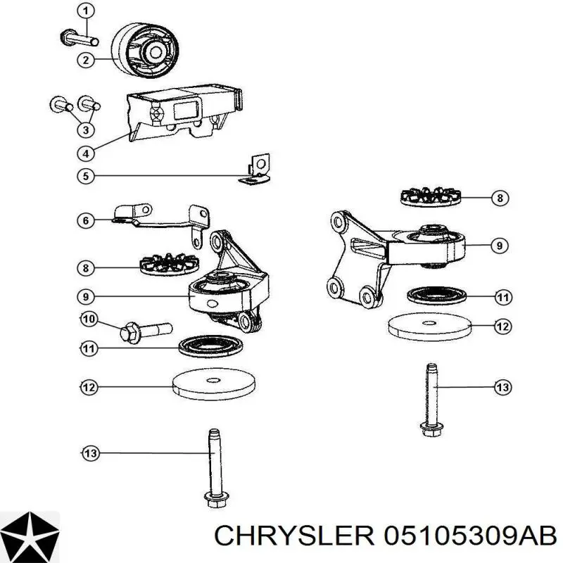 Купити 05105309AB Chrysler Сайлентблок траверси кріплення заднього редуктора, передній верхній