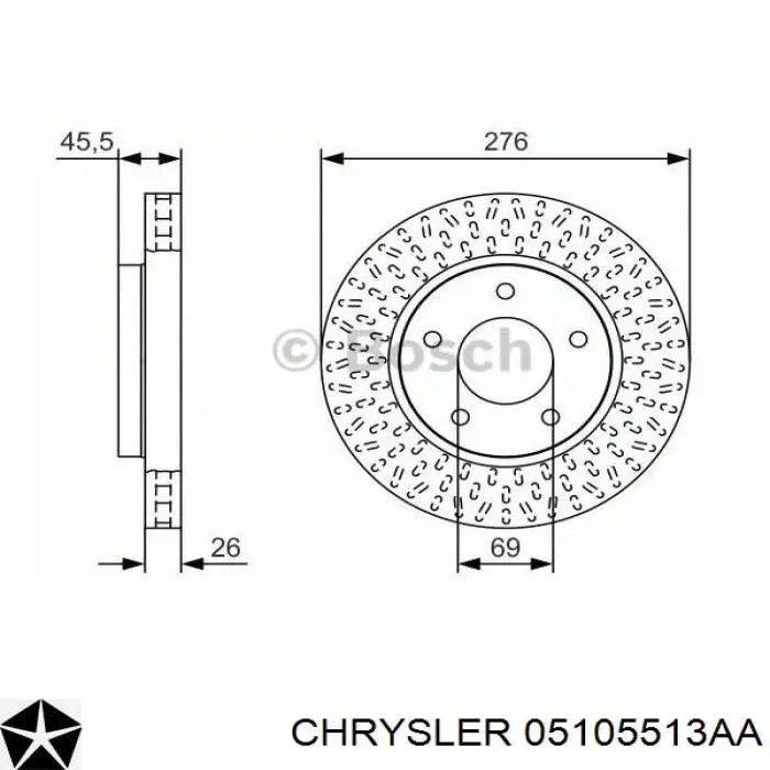 Диск гальмівний передній 05105513AA Chrysler