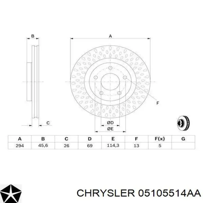 Диск гальмівний передній Chrysler 05105514AA