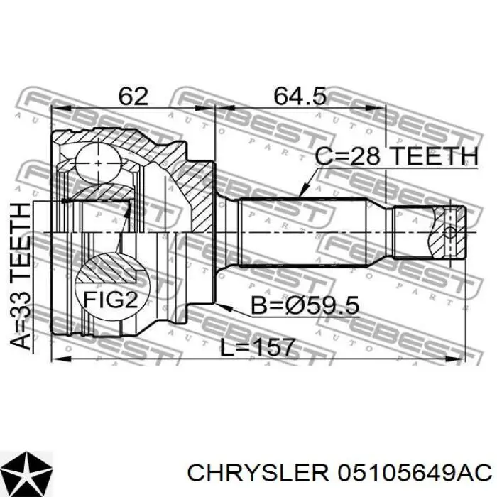 Піввісь (привід) передня, права 05105649AC Chrysler