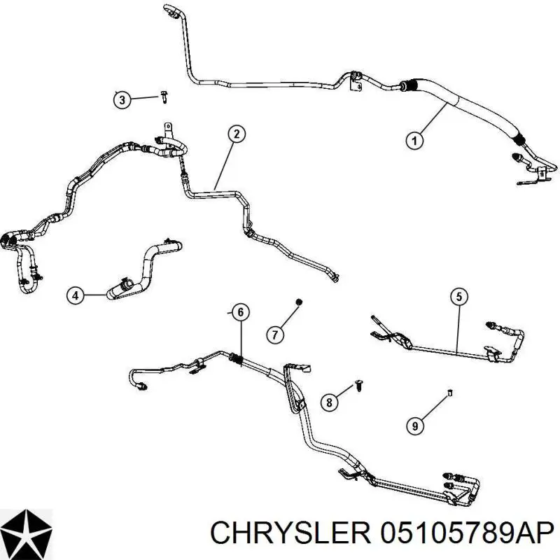 Купити 05105789AP Chrysler Шланг ГПК, низького тиску, від рейки/механізму до радіатора