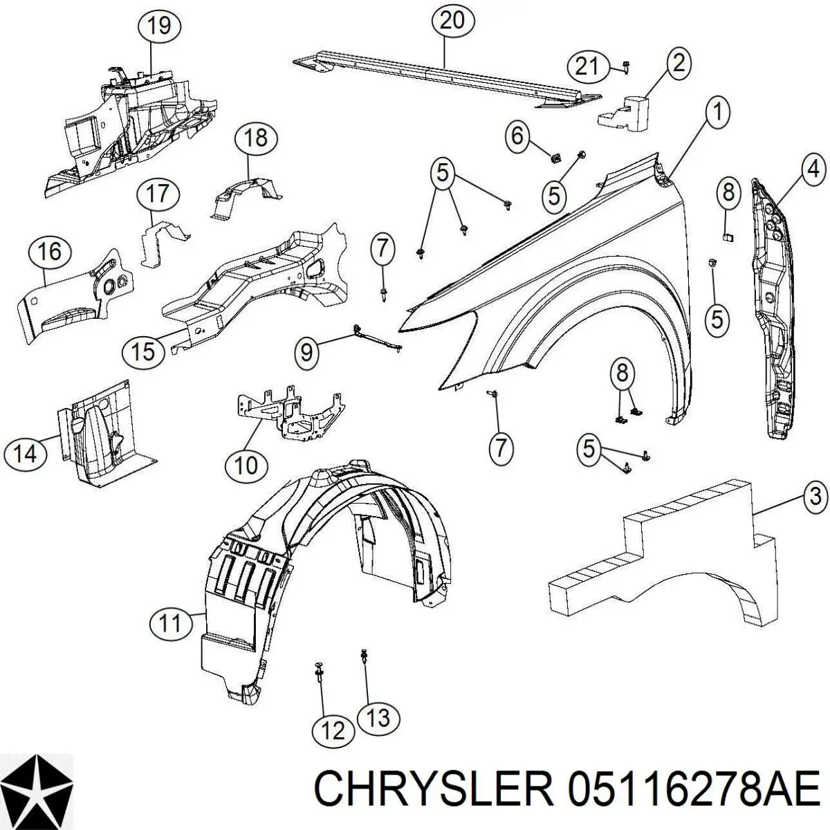 Підкрилок переднього крила, правий 05116278AE Chrysler