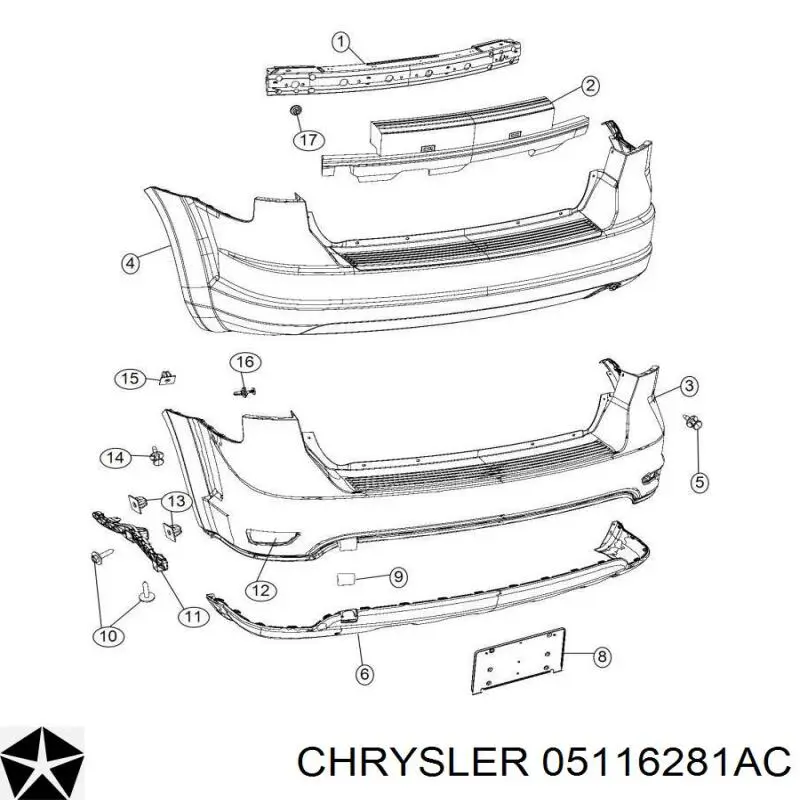 Купити 5116281AB Chrysler Буфер бампера заднього