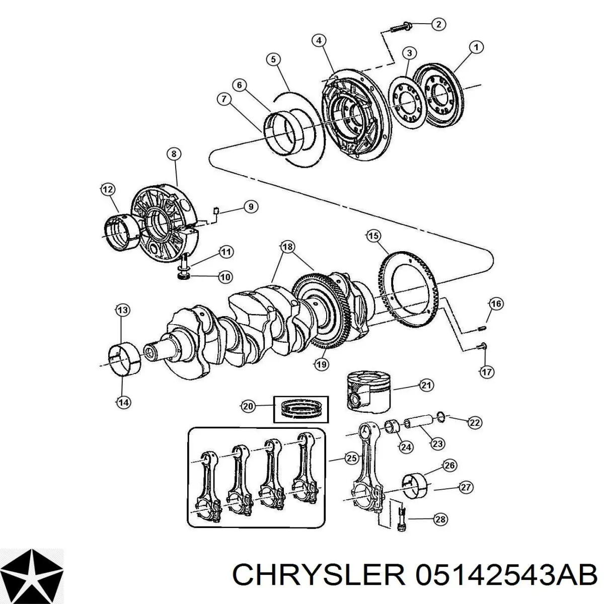 5142543AA Chrysler кільця поршневі на 1 циліндр, std.