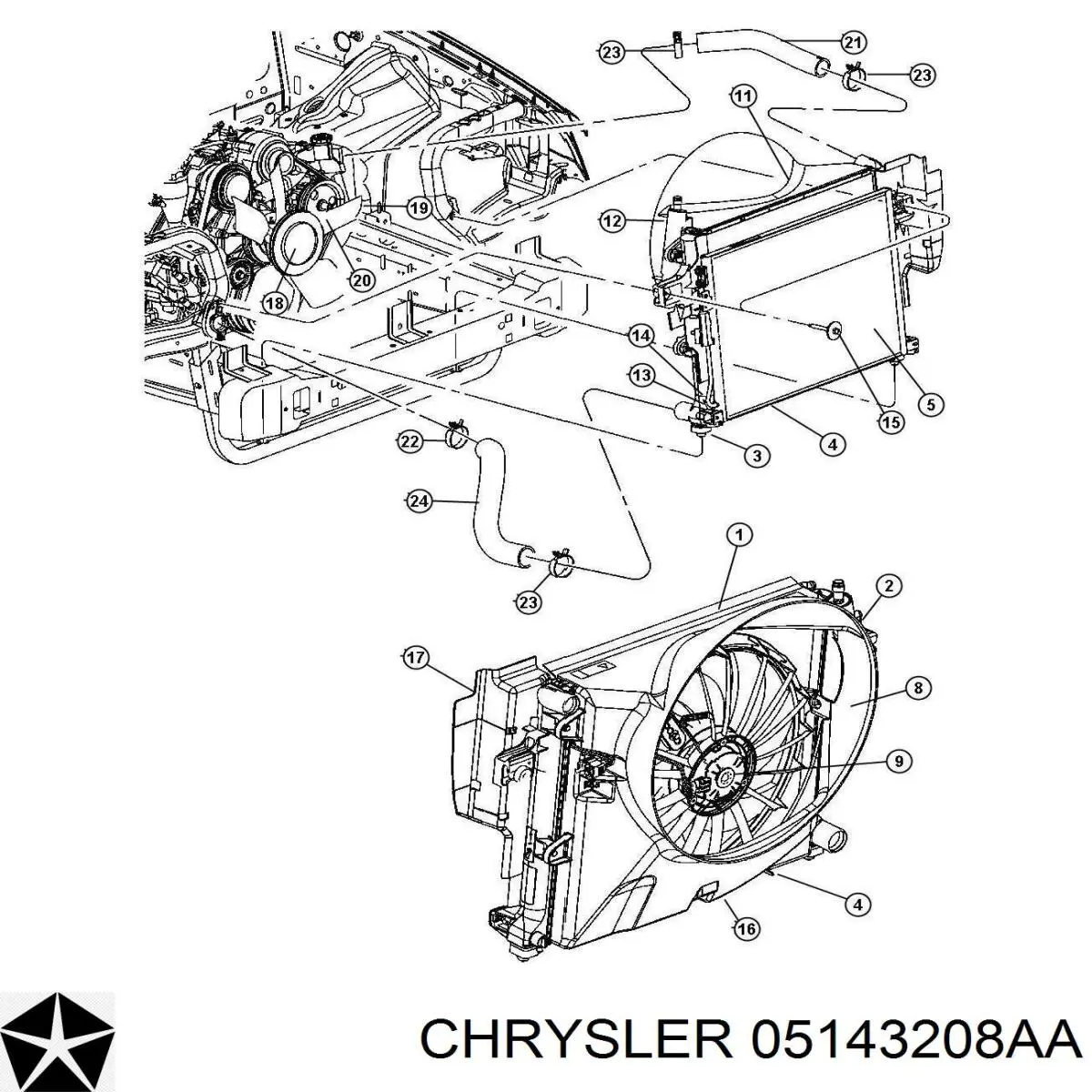 05143209AC Chrysler електровентилятор охолодження в зборі (двигун + крильчатка)