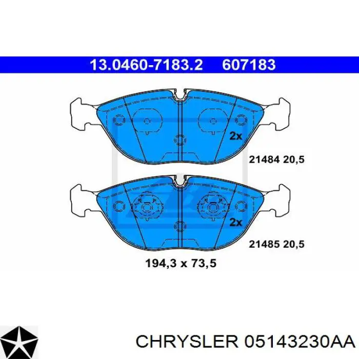 Колодки гальмівні передні, дискові 05143230AA Chrysler