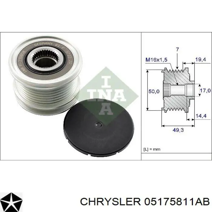 Купити 05175811AB Chrysler Шків генератора