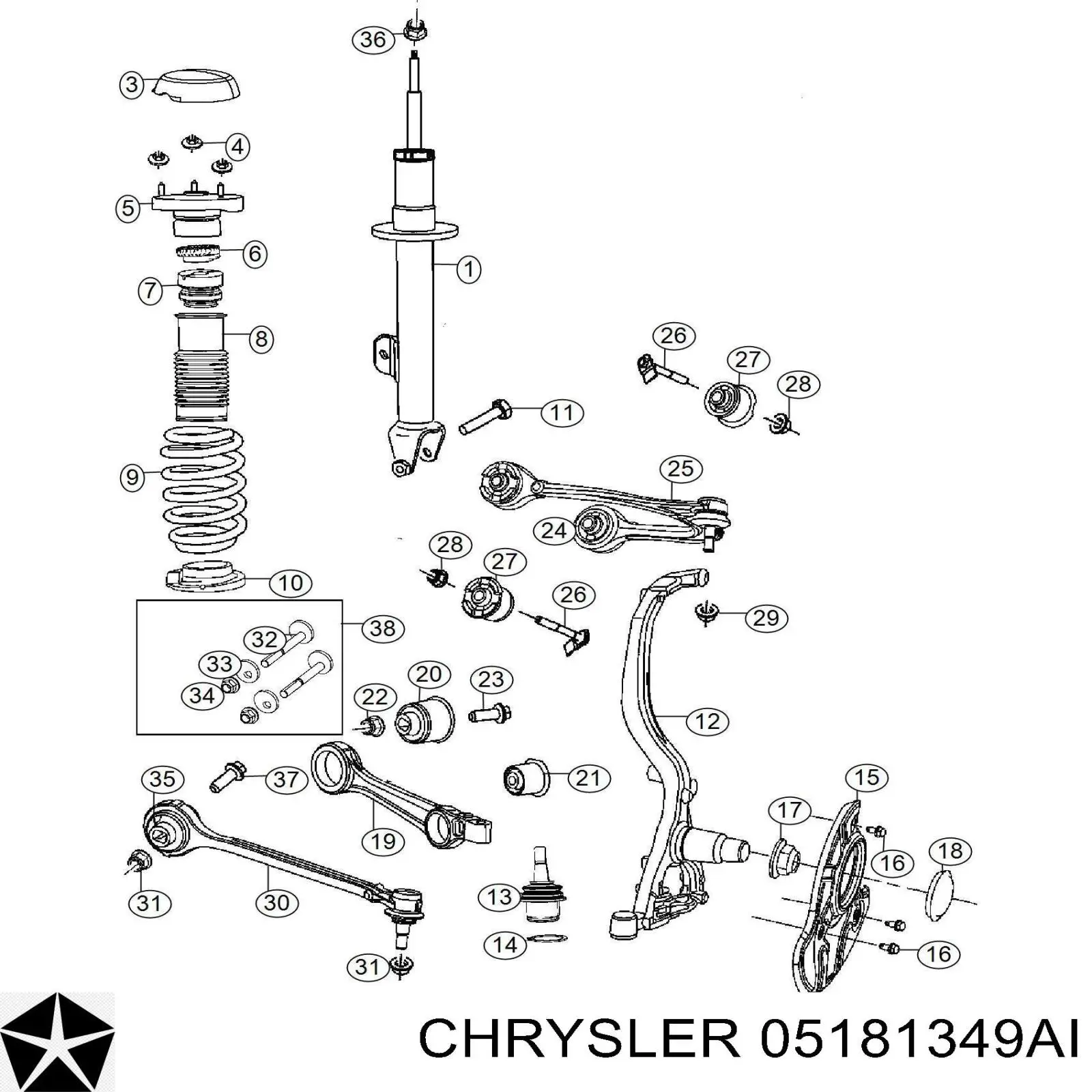 Амортизатор передній, правий 05181349AI Chrysler