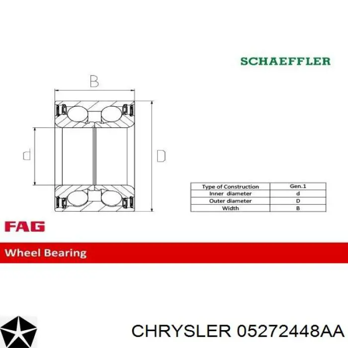 Комплект підшипник маточини передньої Chrysler 05272448AA ціна, від 20.66 USD