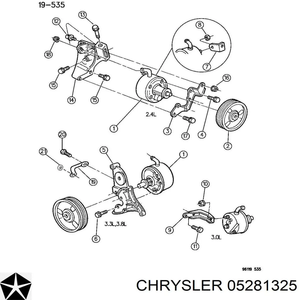 05281325 Chrysler шків насосу гідропідсилювача керма (гпк)