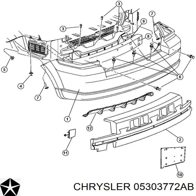 Кожух бампера заднього Chrysler 5303772AB ціна, від 54.50 USD