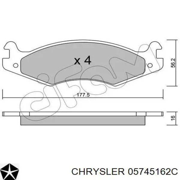 Гальмівні колодки Chrysler 05745162C ціна, від 35.88 USD