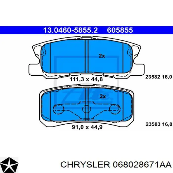 Задні гальмівні колодки Chrysler 068028671AA ціна, від 17.61 USD