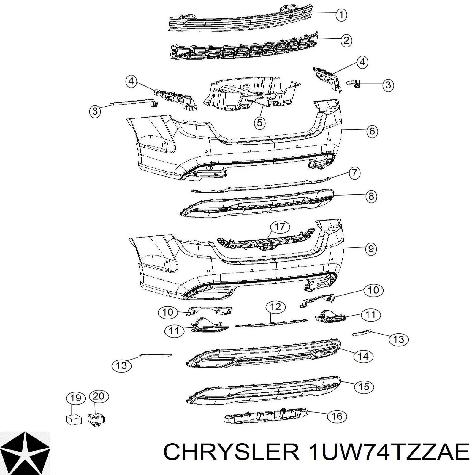 1UW74TZZAE Chrysler бампер задній