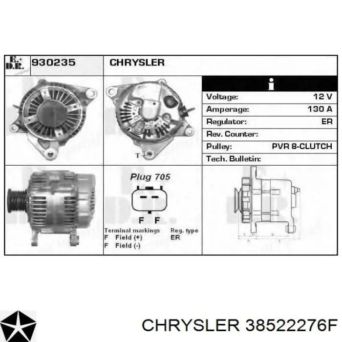 38522276F Chrysler Авто генератор