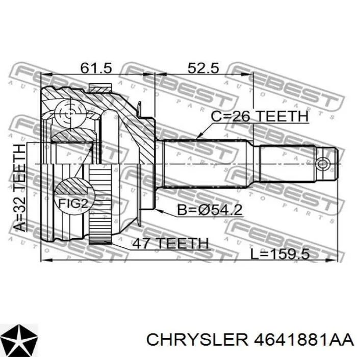 4641881AA Chrysler піввісь (привід передня, ліва)