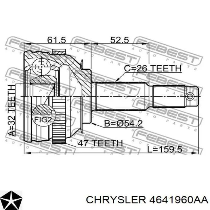 4641960AA Chrysler піввісь (привід передня, права)
