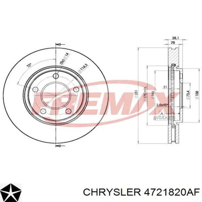 4721820AF Chrysler диск гальмівний передній