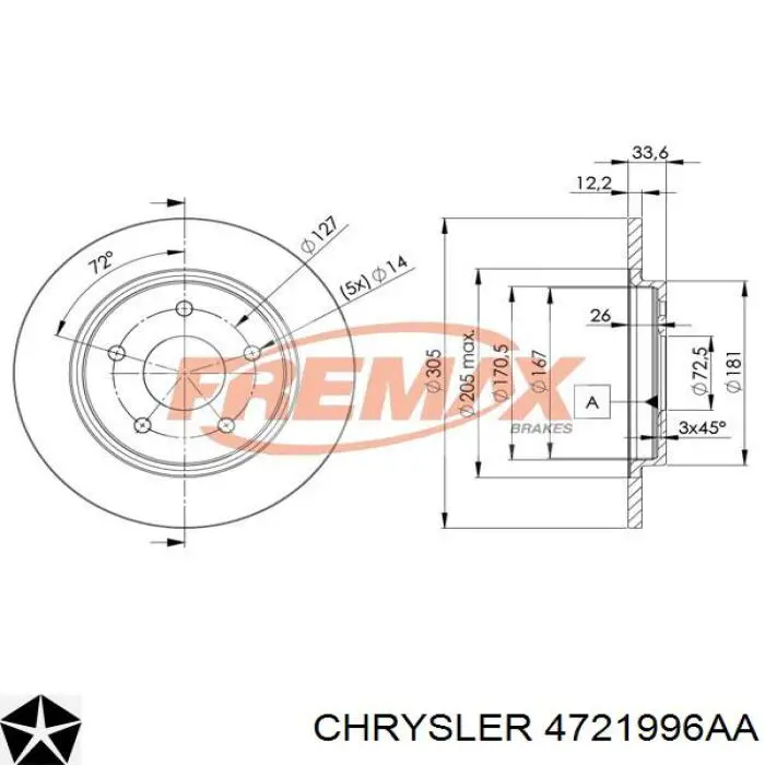 Задні дискові гальма Chrysler 4721996AA ціна, від 26.97 USD
