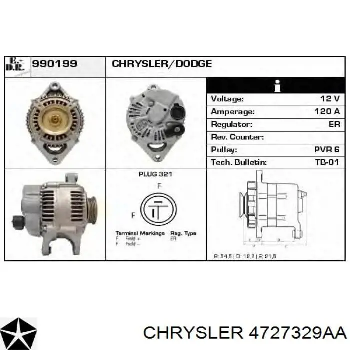 4727329AA Chrysler генератор