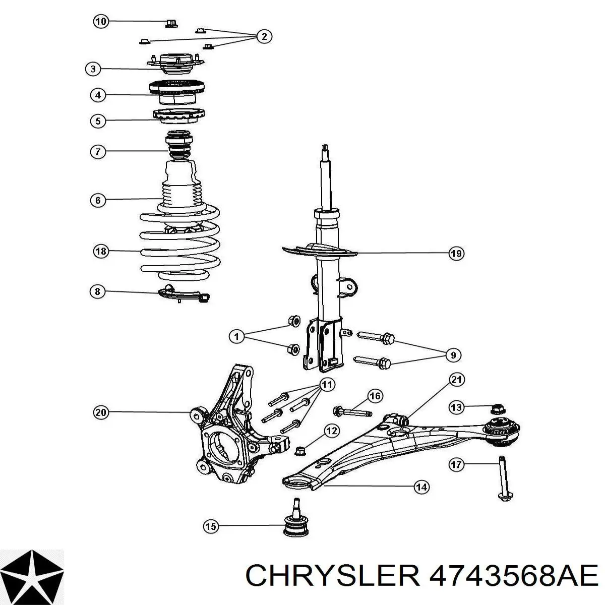 4743568AE Chrysler Цапфа - поворотний кулак передній, правий