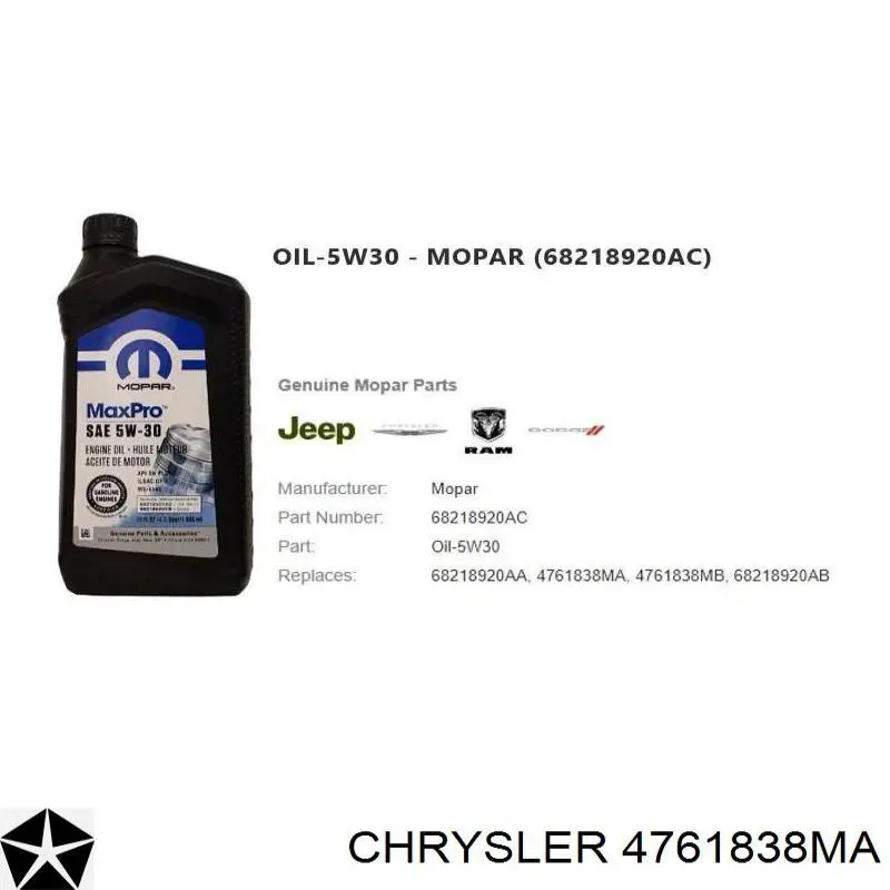 Масло трансмісії 4761838MA Chrysler