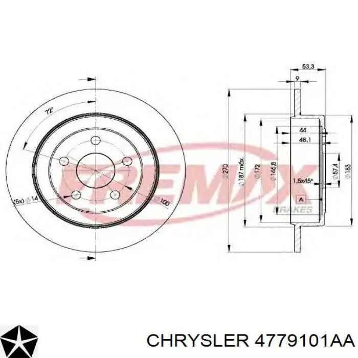 Диск переднього гальма Chrysler 04779101AB ціна, від 53.41 USD