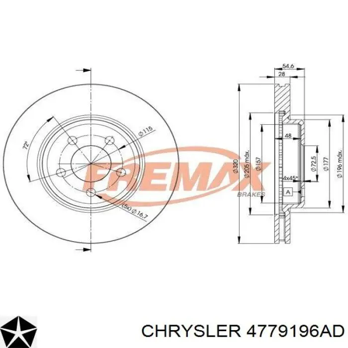 Диск переднього гальма Chrysler 4779196AD ціна, від 76.63 USD