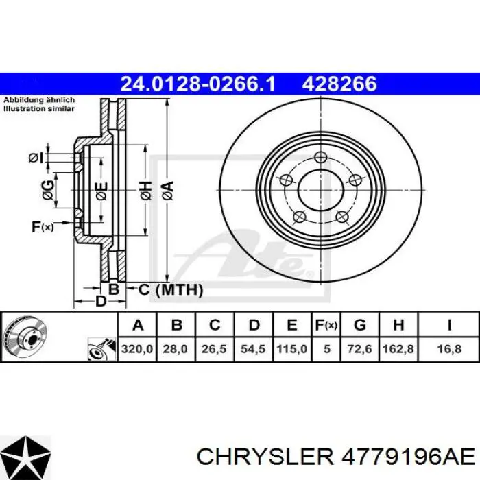 Диск переднього гальма Chrysler 4779196AE ціна, від 74.99 USD