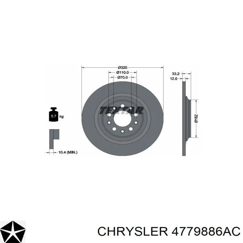 Задні дискові гальма Chrysler 4779886AC ціна, від 12.67 USD