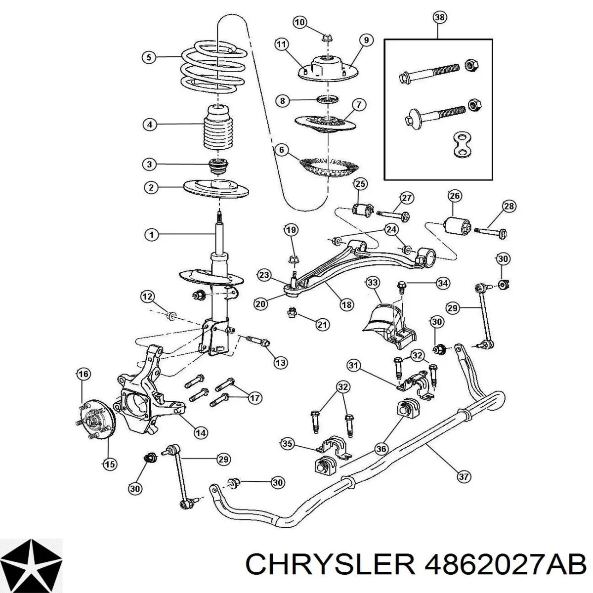 Опора стійки амортизатора переднього Chrysler 4862027AB ціна, від 112.49 USD