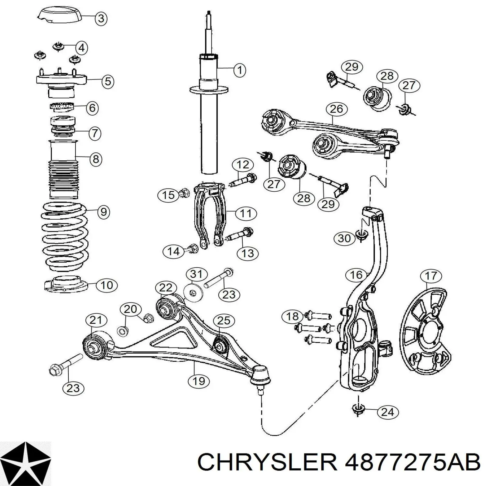 Цапфа поворотного кулака Chrysler 4877275AB ціна, від 99.84 USD