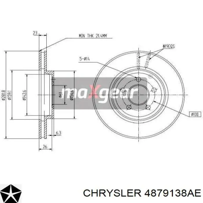 Диск переднього гальма Chrysler V5019138 ціна, від 27.53 USD