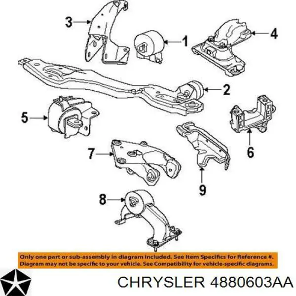 Подушка (опора) двигуна, задня Chrysler 4880603AA ціна, від 47.42 USD
