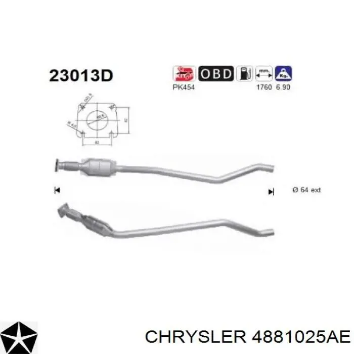 Конвертор-каталізатор (каталітичний нейтралізатор) Chrysler 4881025AE ціна, від 209.28 USD