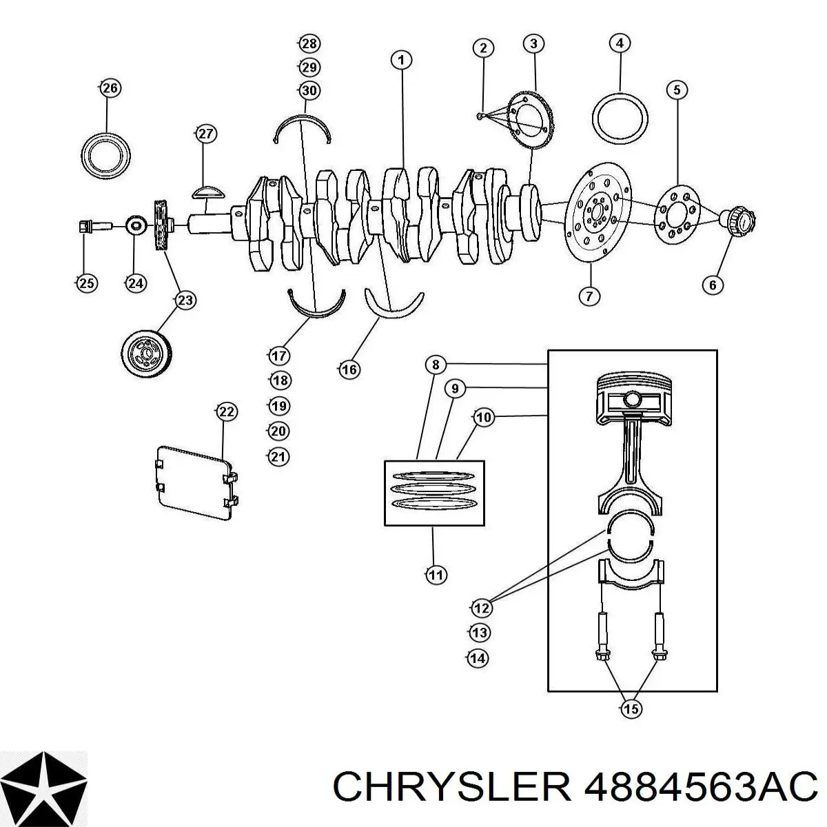 Вал колінчастий і маховик Chrysler 4884563AC ціна, від 11.01 USD