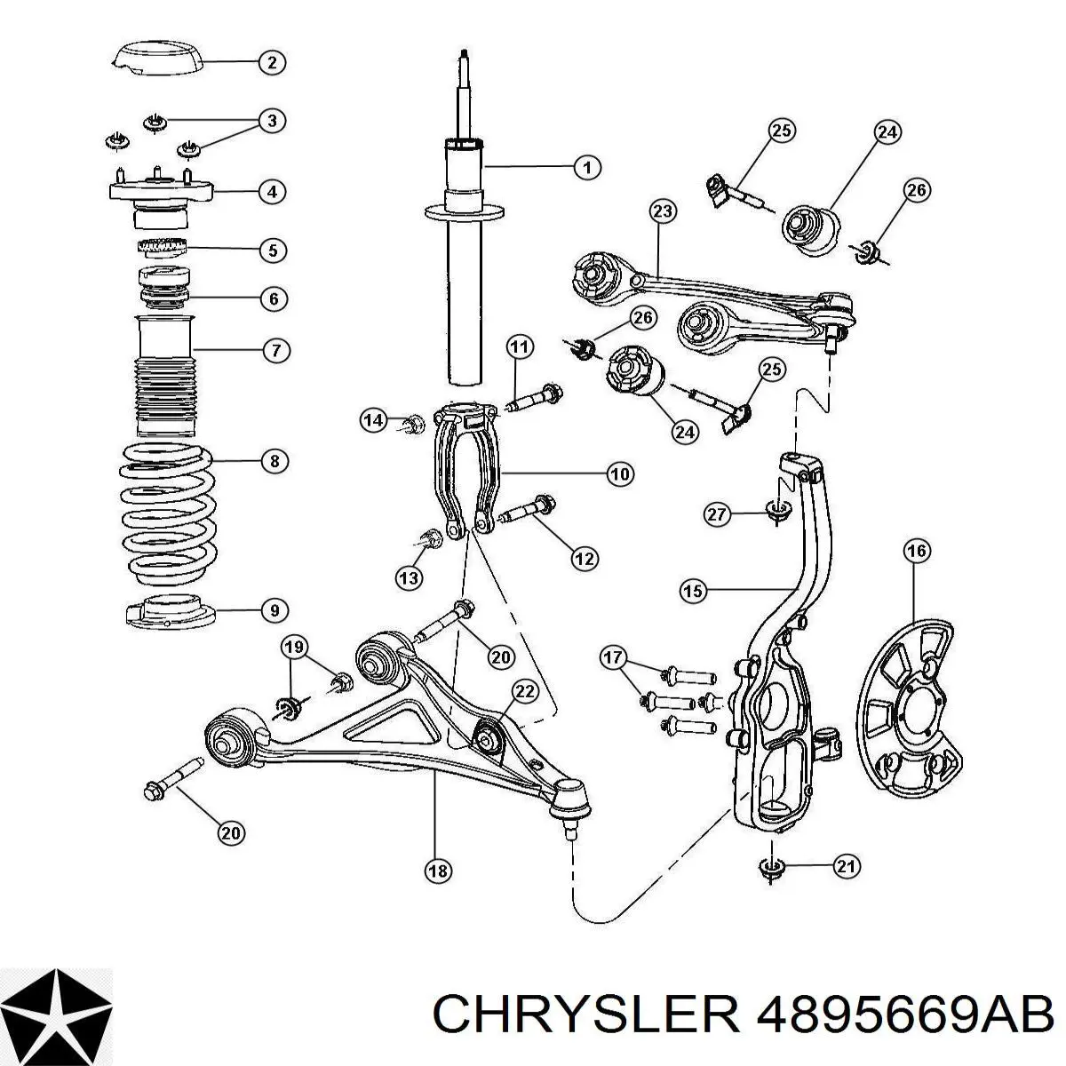 Важіль передньої підвіски верхній, лівий Chrysler 4895669AB ціна, від 69.69 USD