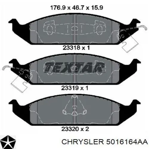 Гальмівні колодки Chrysler 5016164AA ціна, від 28.36 USD