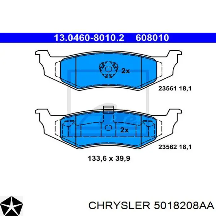 Задні гальмівні колодки 5018208AA Chrysler