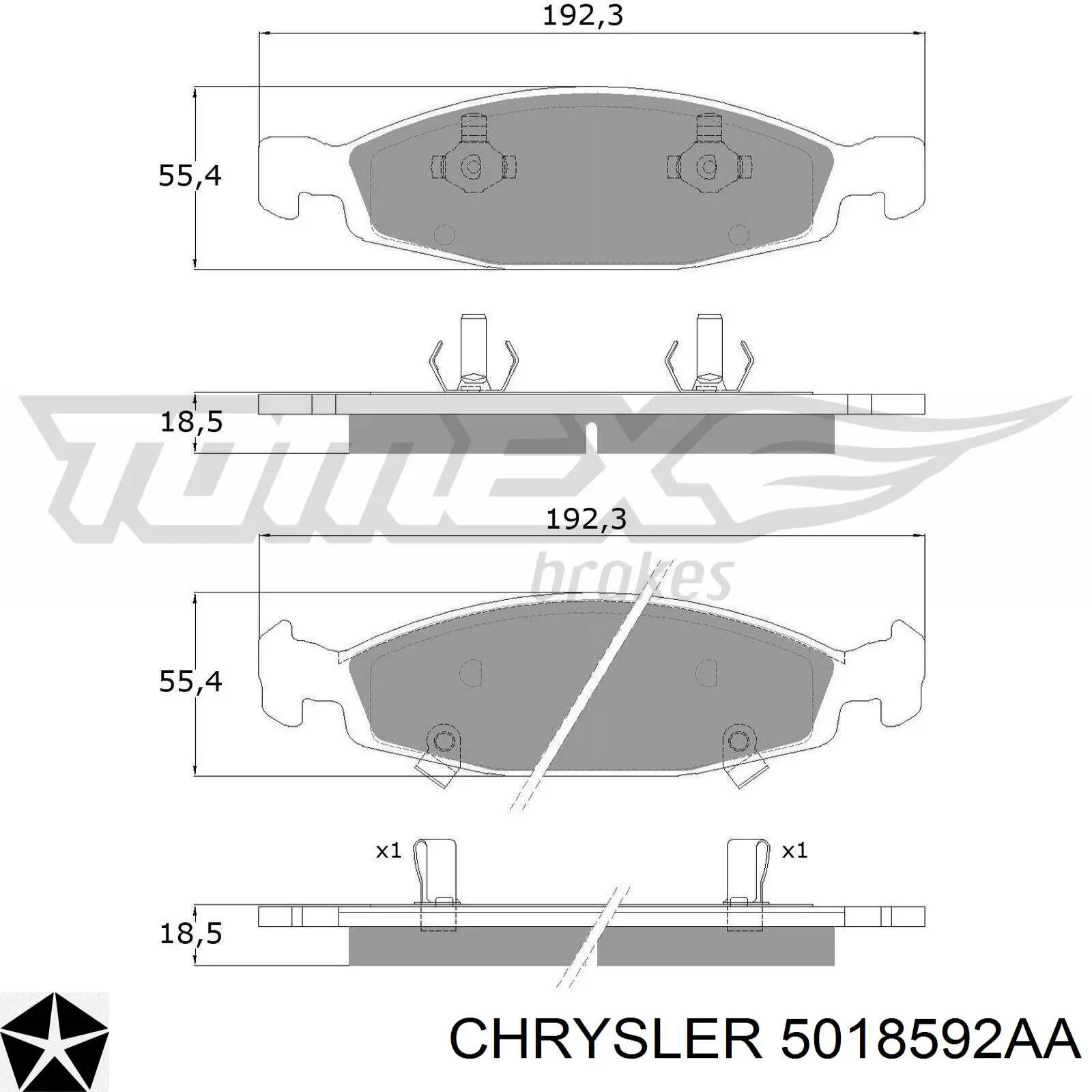 5018592AA Chrysler Передні гальмівні колодки