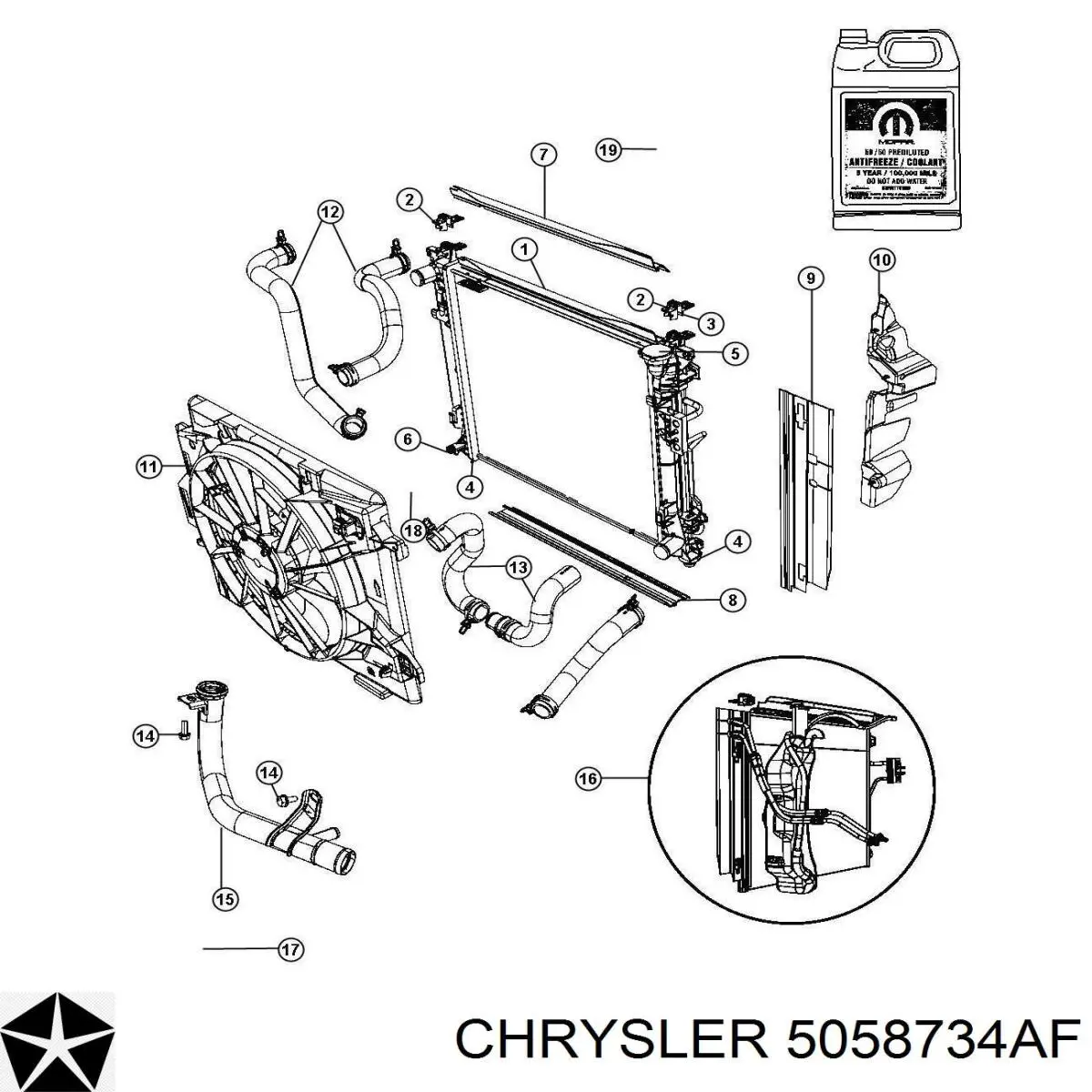 Купити 5058734AF Chrysler Шланг/патрубок радіатора охолодження, верхній