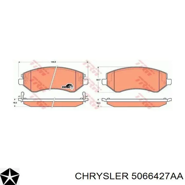 Колодки гальмівні передні, дискові 5066427AA Chrysler