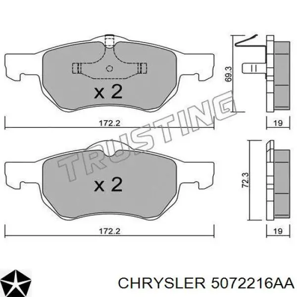 Гальмівні колодки Chrysler 5072216AA ціна, від 37.12 USD